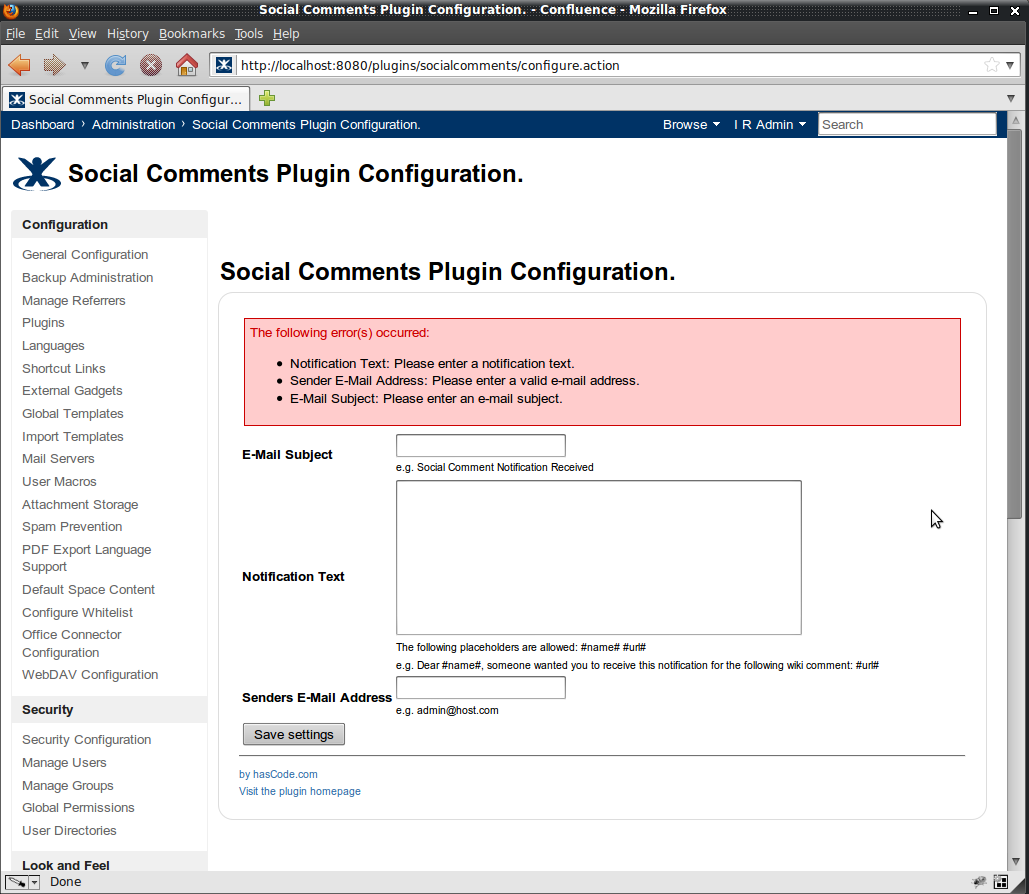 plugin invalid config