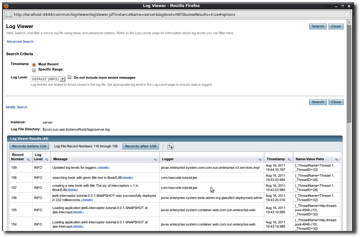 glassfish logfile viewer