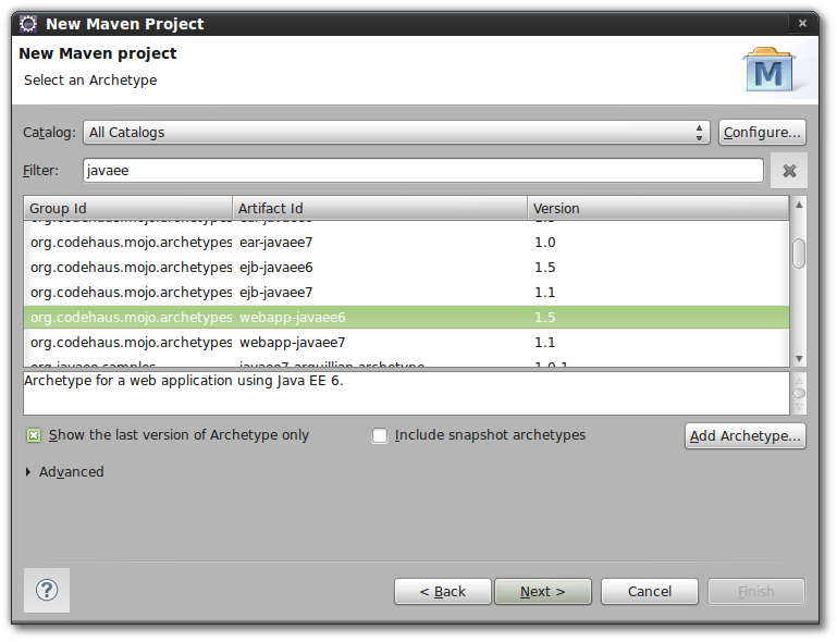 new javaee project from archetype