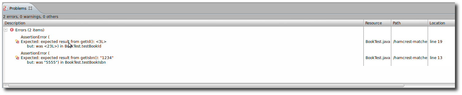 hamcrest junit all errors