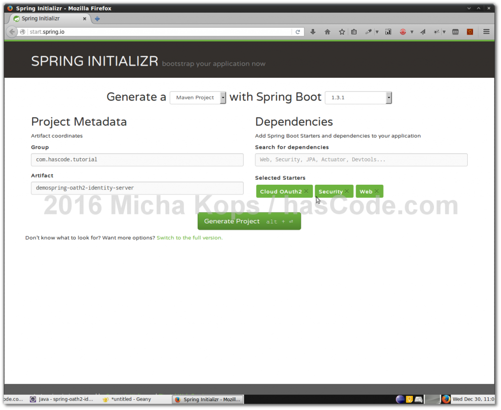 spring initializr setup for authorization server 1024x837